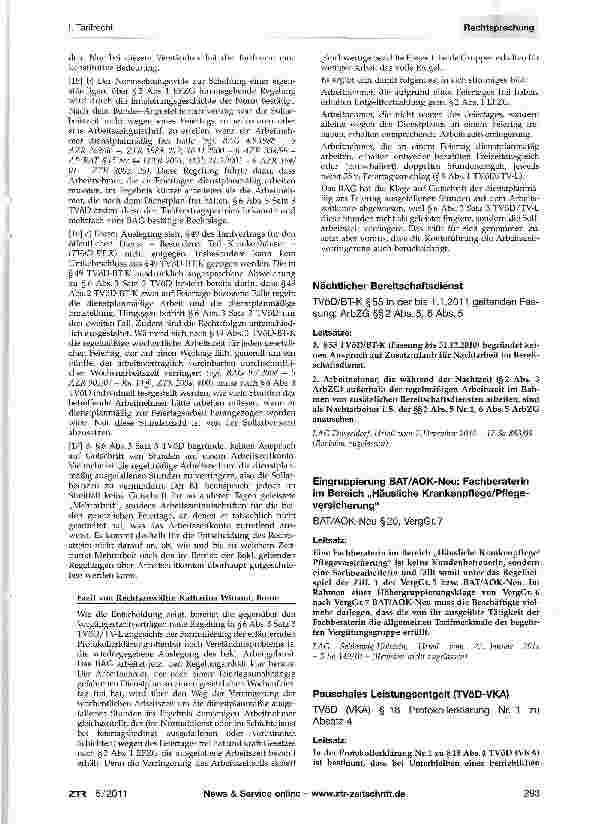 Vorschauseite 2: Arbeitszeit eines nach Dienstplan eingesetzten Arbeitnehmers nach dem TVöDTVöD § 6 Abs. 3 Satz 3; TvoD-BT-K § 49