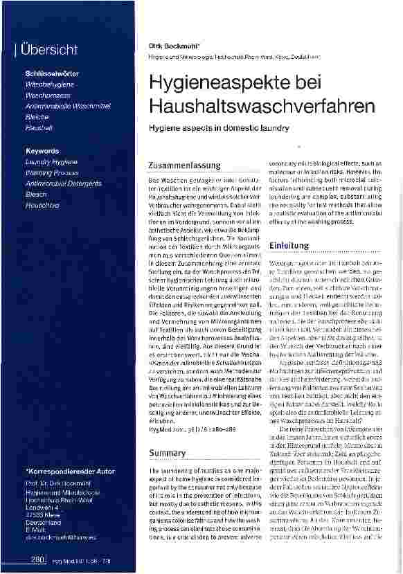 Vorschauseite 1: Hygieneaspekte bei Haushaltswaschverfahren