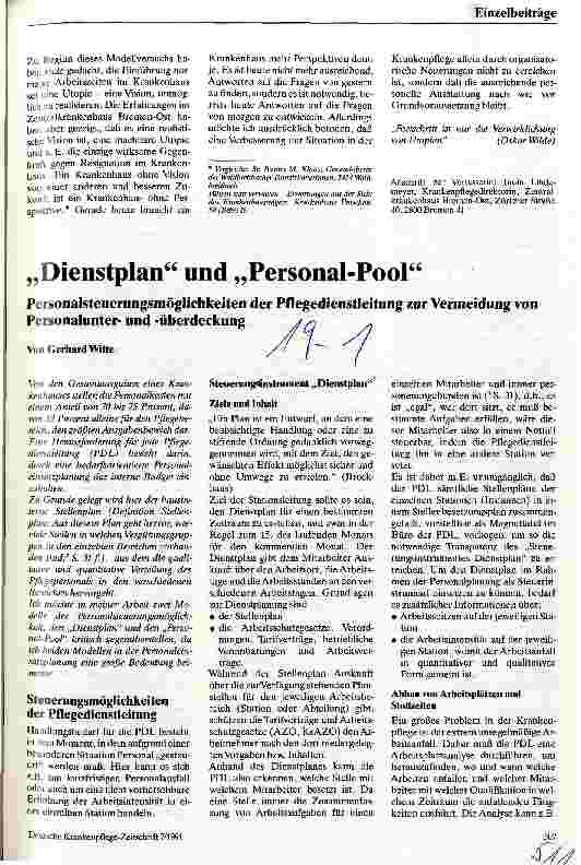 Vorschauseite 1: Dienstplan und Personal-Pool - Personalsteuerungsmöglichkeiten der Pflegedienstleitung zur Vermeidung von Personalunterdeckung