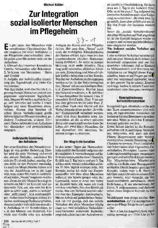 Vorschauseite 1: Zur Integration sozial isolierter Menschen im Pflegeheim