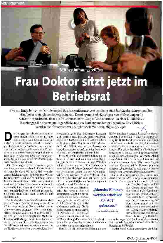 Vorschauseite 1: Frau Doktor sitzt jetzt im Betriebsrat Mitbestimmungsreform