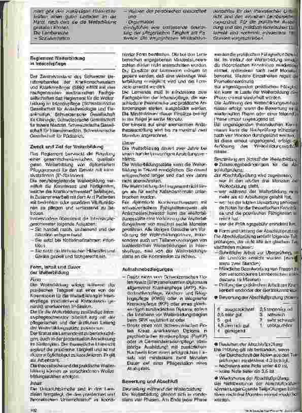 Vorschauseite 2: Fachkraft für Intensivpflege und Reanimation in der Schweiz 3. Folge (Schluß): Stellenbeschreibungen und Reglement. .. .
