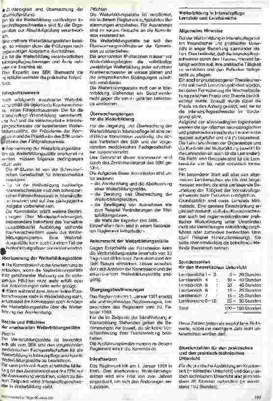 Vorschauseite 3: Fachkraft für Intensivpflege und Reanimation in der Schweiz 3. Folge (Schluß): Stellenbeschreibungen und Reglement. .. .