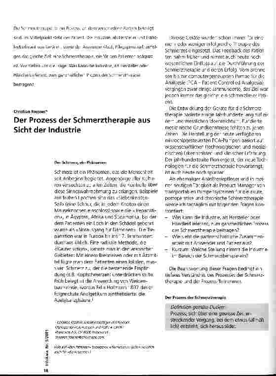 Vorschauseite 1: Der Prozess der Schmerztherapie aus Sicht der Industrie