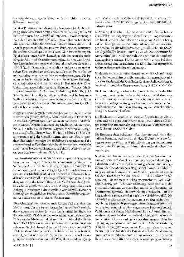 Vorschauseite 3: Ablehnung der Erteilung eines ergänzenden Schutzzertifikats-Keine Anwendbarkeit des Art. 2 der Verordnung (EG) Nr. 469/2009 auf Medizinprodukte
