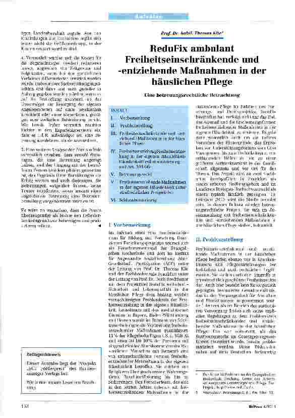 Vorschauseite 1: ReduFix ambulant Freiheitseinschränkende und -entziehende Maßnahmen in der häuslichen Pflege