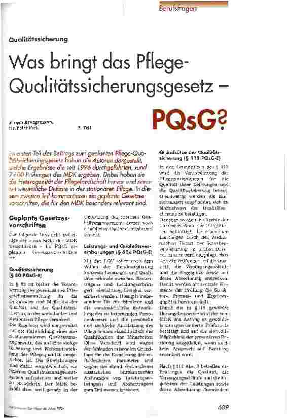 Vorschauseite 1: Was bringt das Pflege-Qualitätssicherungsgesetz - PQsG? 2. Teil