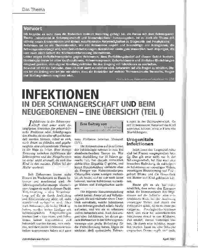 Vorschauseite 1: INFEKTIONENIN DER SCHWANGERSCHAFT UND BEIM NEUGEBORENEN - EINE ÜBERSICHT (TEIL I)