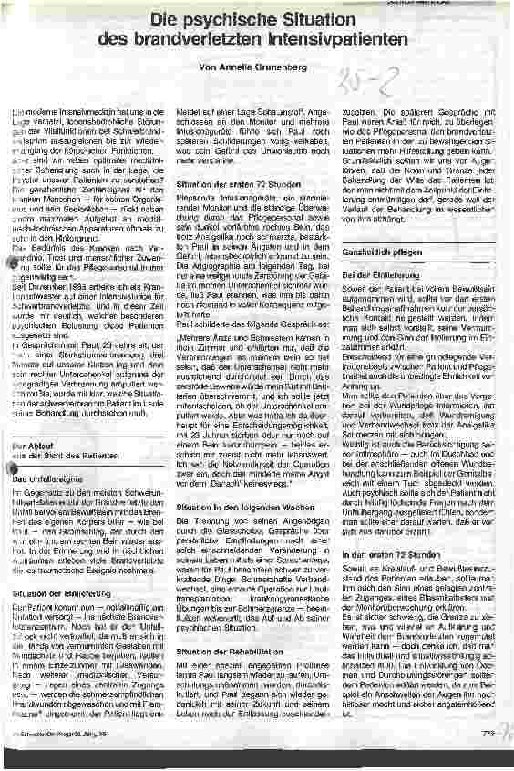 Vorschauseite 1: Die psychische Situation des brandverletzten Intensivpatienten