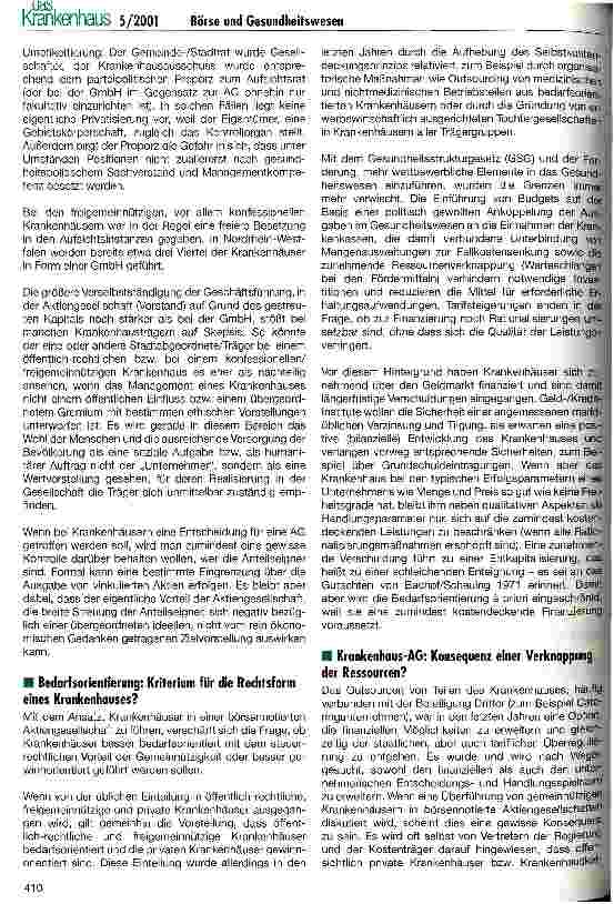 Vorschauseite 2: Ist Shareholder-Value mit dem Krankenhausdenken vereinbar?