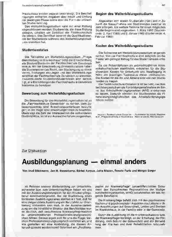 Vorschauseite 1: Ausbildungsplanung - einmal anders. Diskussion