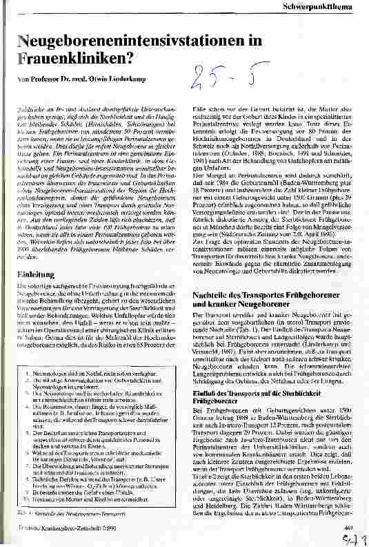 Vorschauseite 1: Neugeborenenintenivstationen in Frauenkliniken?