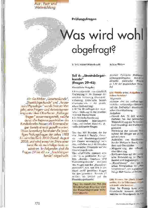 Vorschauseite 1: Was wird wohl abgefragt? 6. Teil: Staatsbürgerkunde