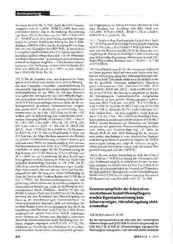 Vorschauseite 1: Kostenersatzpflicht der Erben eines verstorbenen Sozialhilfeempfängers; ererbte Eigentumswohnung kein Schonvermögen; Härtefallregelung nicht anwendbar