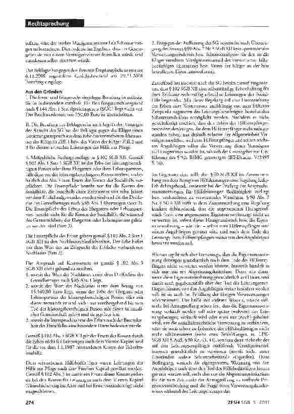 Vorschauseite 3: Kostenersatzpflicht der Erben eines verstorbenen Sozialhilfeempfängers; ererbte Eigentumswohnung kein Schonvermögen; Härtefallregelung nicht anwendbar