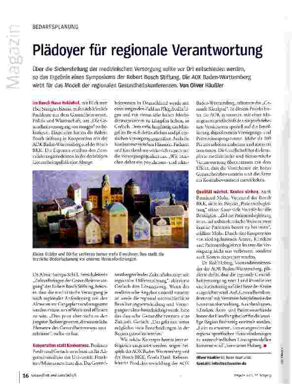 Vorschauseite 1: BEDARFSPLANUNGPlädoyer für regionale Verantwortung