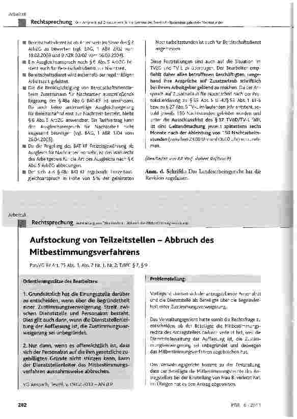 Vorschauseite 1: Aufstockung von Teilzeitstellen - Abbruch des Mitbestimmungsverfahrens