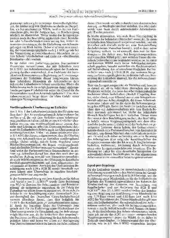 Vorschauseite 5: Die gemeinnützige Arbeitnehmerüber-lassune behinderter Menschen und die Reform des AUG