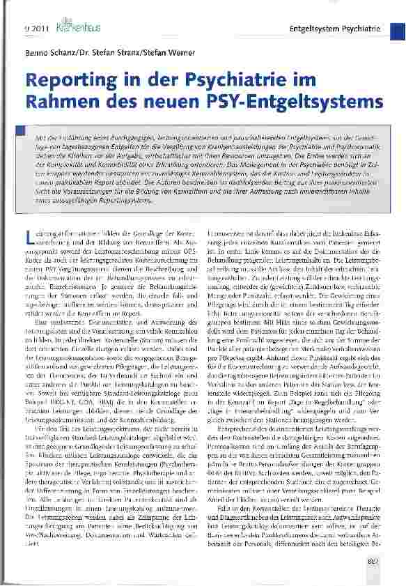 Vorschauseite 1: Reporting in der Psychiatrie im Rahmen des neuen PSY-Entgeltsystems