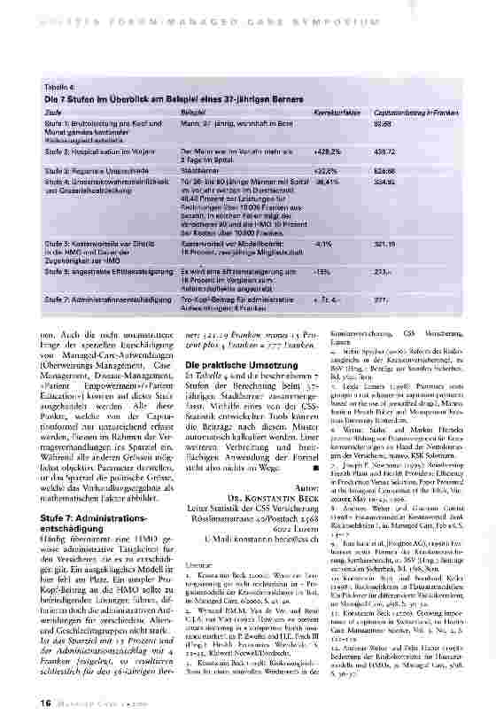 Vorschauseite 5: Capitationberechnung in der Schweiz:The State of the Art