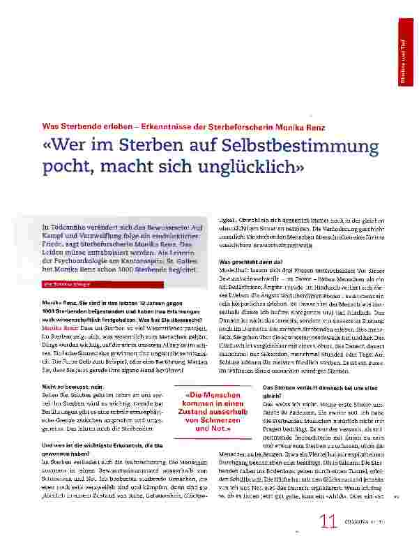 Vorschauseite 1: «Wer im Sterben auf Selbstbestimmung pocht, macht sich unglücklich»