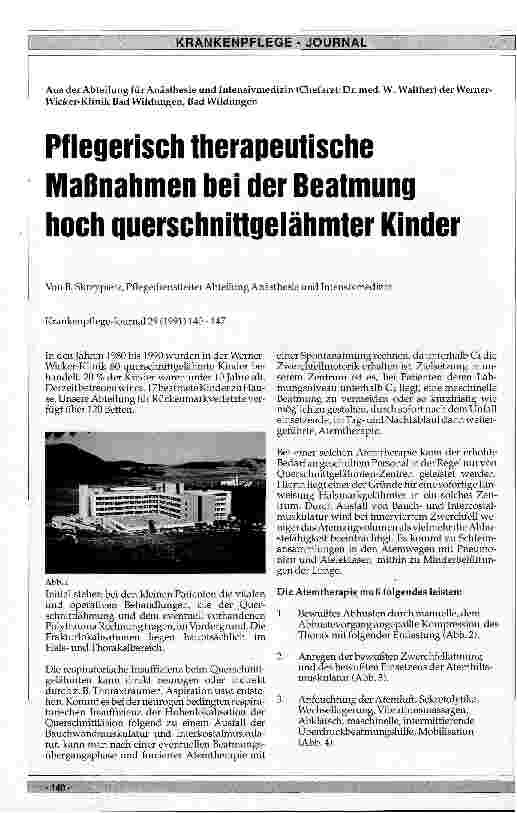 Vorschauseite 1: Pflegerisch therapeutische Maßnahmen bei der Beatmung hoch querschnittsgelähmter Kinder