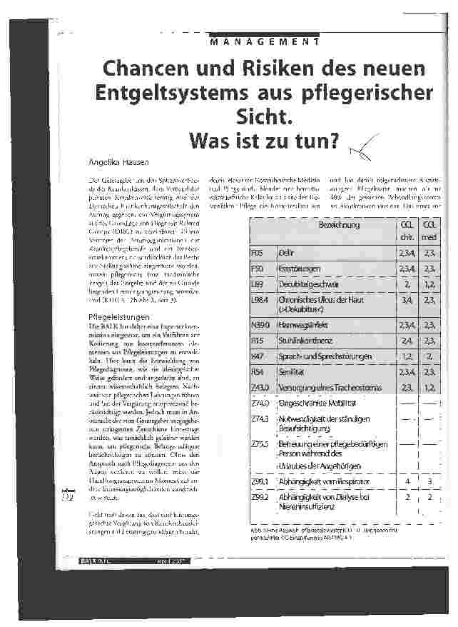 Vorschauseite 1: Chancen und Risiken des neuen Entgeltsystems aus pflegerischer Sicht Was ist zu tun?