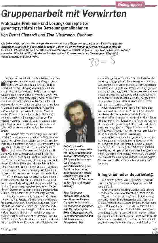 Vorschauseite 1: Gruppenarbeit mit Verwirrten - praktische Probleme und Lösungsmöglichkeiten für gerontopsychiatrische Betreuungsmaßnahmen