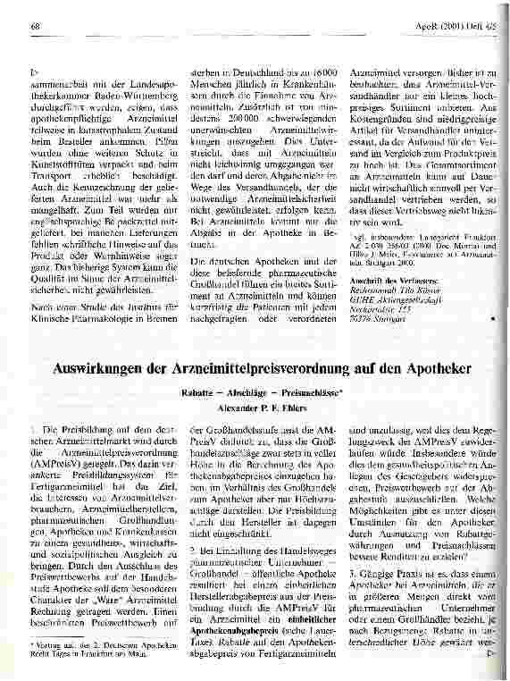Vorschauseite 1: Auswirkungen der Arzneimittelpreisverordnung auf den Apotheker Rabatte - Abschläge - Preisnachlässe