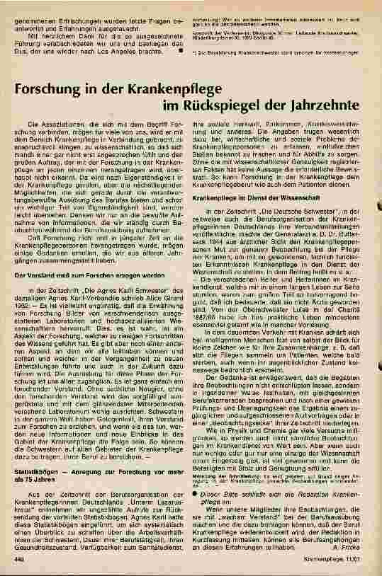 Vorschauseite 1: Forschung in der Krankenpflege im Rückspiegel der Jahrzehnte