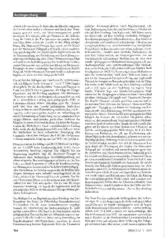 Vorschauseite 3: Eingliederungshilfe zur angemessenen Schulbildung für behindertes Kind; Sozialhilfeträger muss Kosten für Montessori-Therapie übernehmen; Abgrenzung von pädagogischen Maßnahmen de…