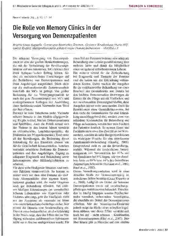 Vorschauseite 1: Die Rolle von Memory Clinics in der Versorgung von Demenzpatienten