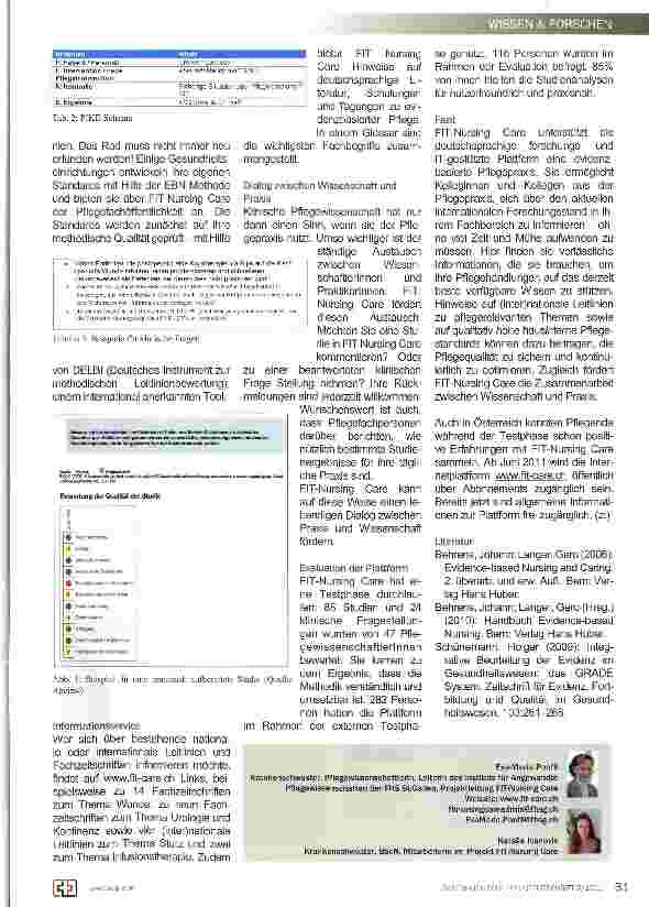 Vorschauseite 2: FIT-Nursing Care Eine deutschsprachige IT-Plattform zur Unterstützung von Evidence-based Nursing