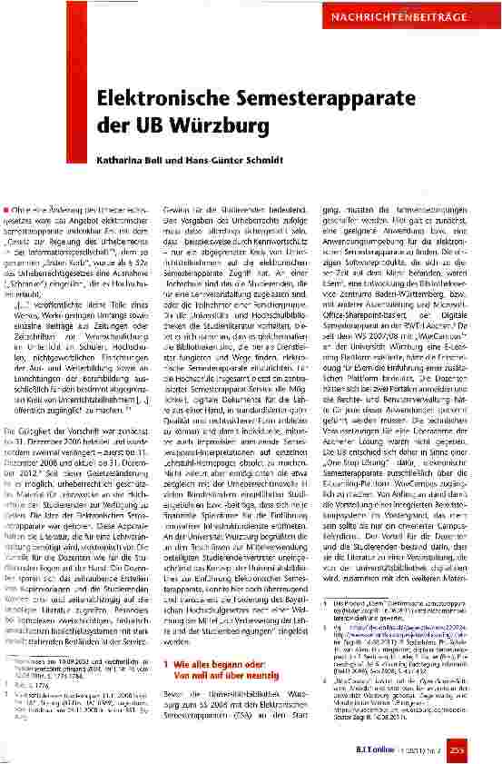 Vorschauseite 1: Elektronische Semesterapparate der ÜB Würzburg