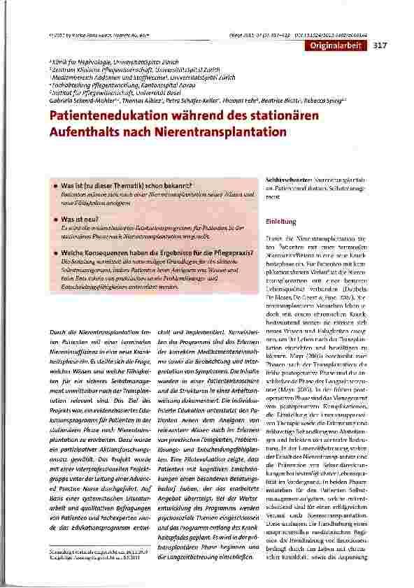 Vorschauseite 1: Patientenedukation während des stationären Aufenthalts nach Nierentransplantation