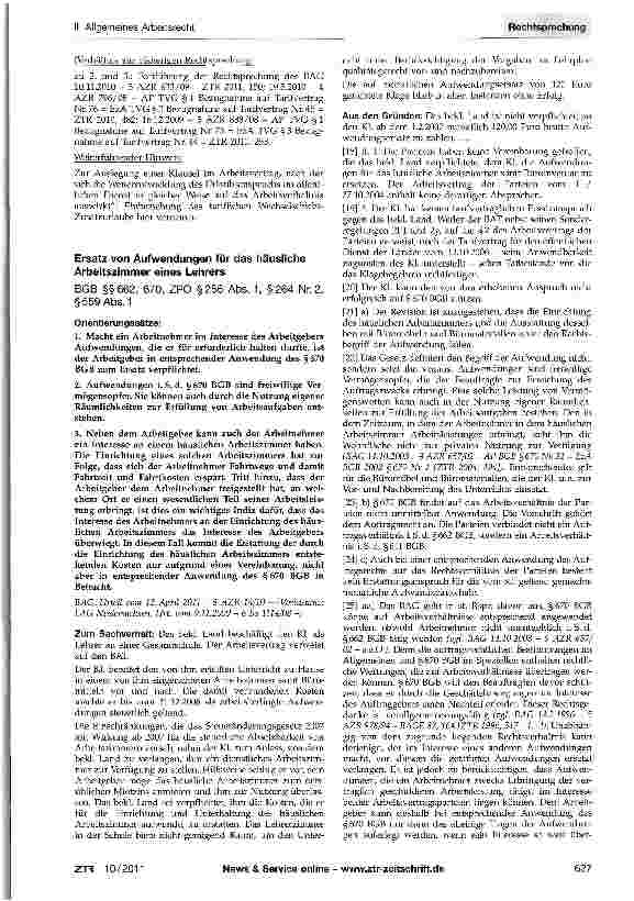 Vorschauseite 1: Ersatz von Aufwendungen für das häusliche Arbeitszimmer eines Lehrers