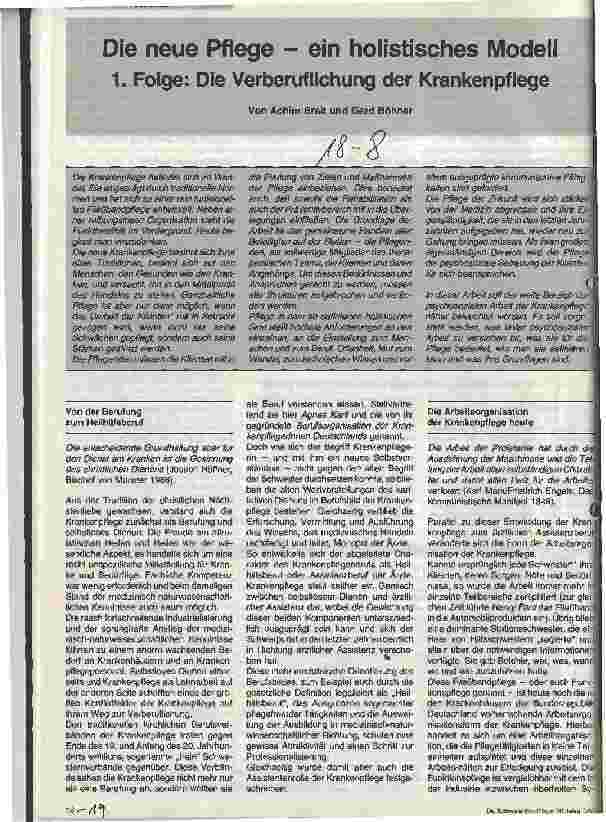Vorschauseite 1: Die neue Pflege - ein holistisches Modell 1. Folge: Die Verberuflichung der Krankenpflege