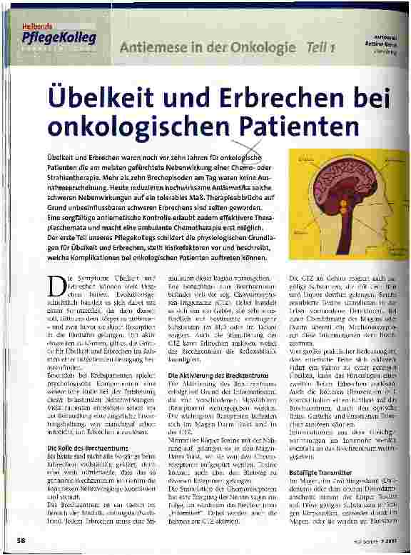 Vorschauseite 1: Übelkeit und Erbrechen bei onkologischen Patienten Antiemese in der Onkologie, Teil 1