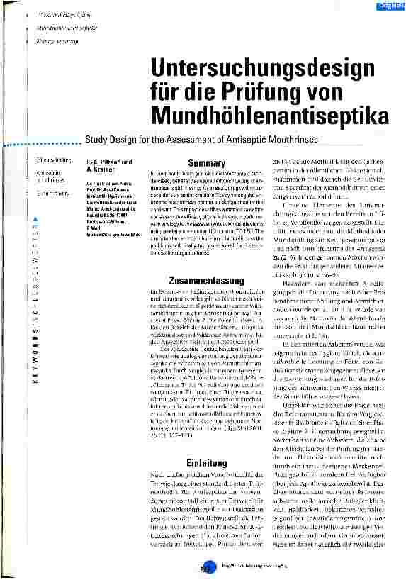 Vorschauseite 1: Untersuchungsdesign für die Prüfung von Mundhöhlenantiseptika