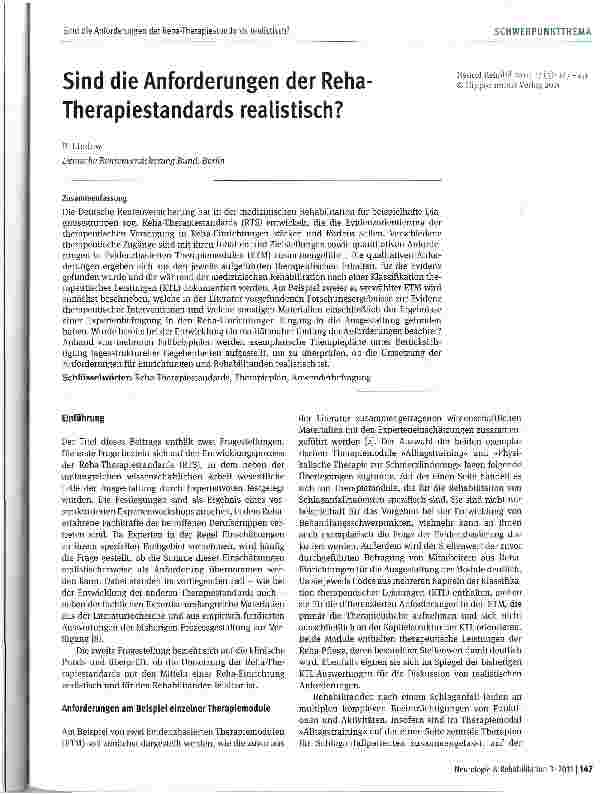 Vorschauseite 1: Sind die Anforderungen der Reha Therapiestandards realistisch?