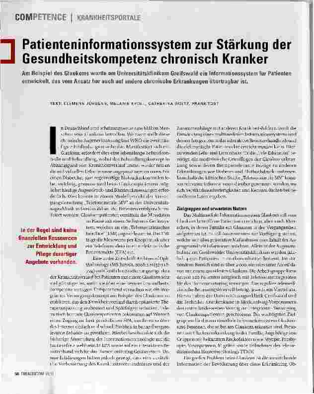 Vorschauseite 1: Patienteninformationssystem zur Stärkung der Gesundheitskompetenz chronisch Kranker