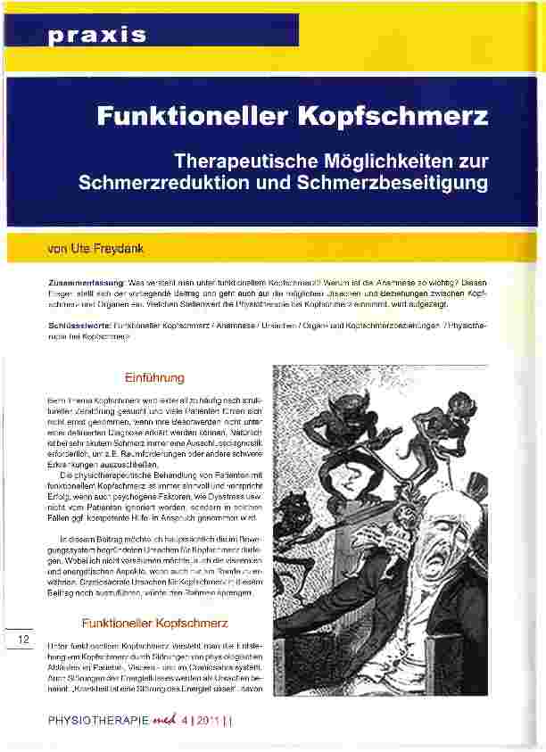 Vorschauseite 1: Funktioneller Kopfschmerz Therapeutische Möglichkeiten zur Schmerzreduktion und Schmerzbeseitigung