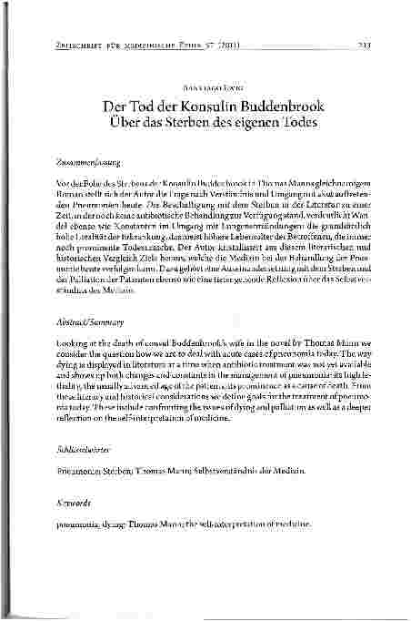 Vorschauseite 1: Der Tod der Konsulin Buddenbrook Über das Sterben des eigenen Todes