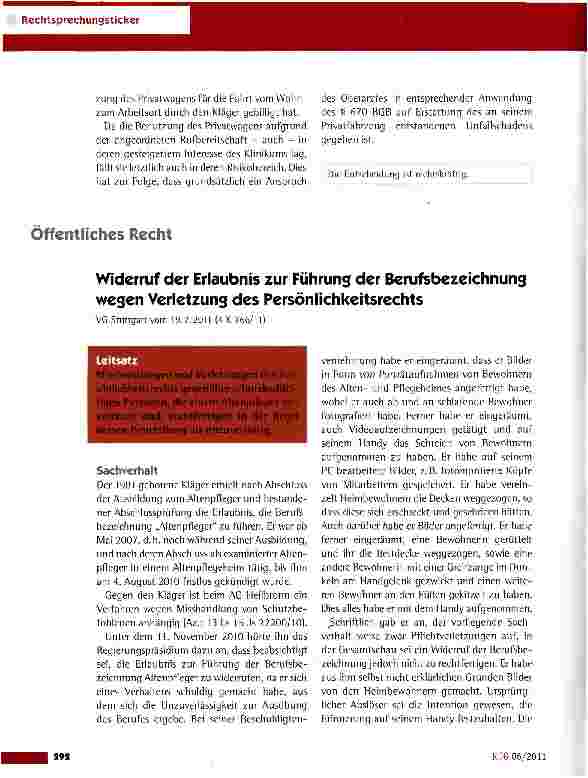 Vorschauseite 3: Privater Pkw-Unfallschaden während einer Rufbereitschaft BAG vom 22.6.2011 (8 AZR 102/10)