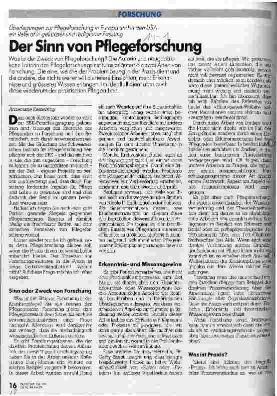 Vorschauseite 1: Der Sinn von Pflegeforschung