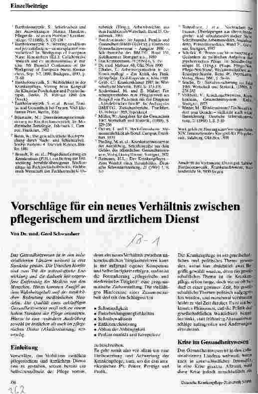 Vorschauseite 1: Vorschläge für ein neues Verhältnis zwischen pflegerischem und ärztlichem Dienst