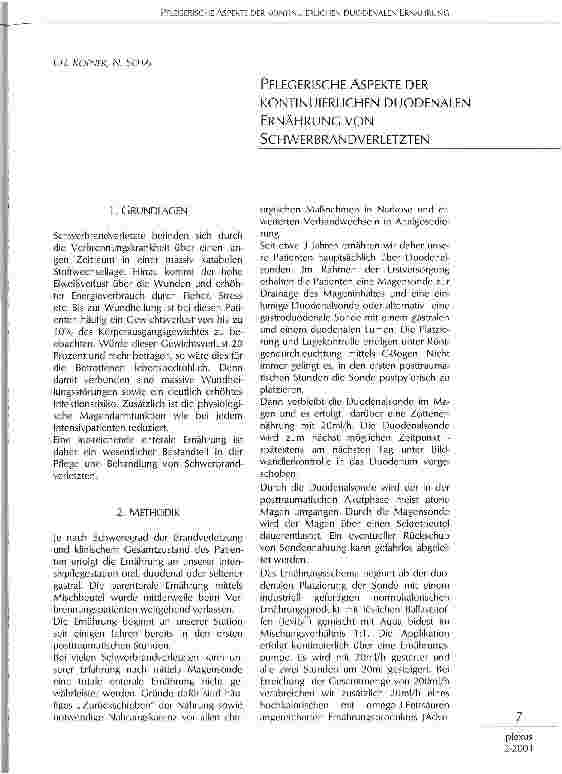 Vorschauseite 1: Pflegeriche Aspekte der kontinuierlichen duodenalen Ernährung von Schwerbrandverletzten