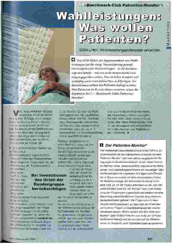 Vorschauseite 1: Wahlleistungen: was wollen Patienten? BGH-Urteil: Verbesserungspotenziale erkennen