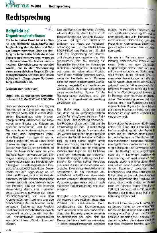 Vorschauseite 1: Haftpflicht bei Organtransplantationen