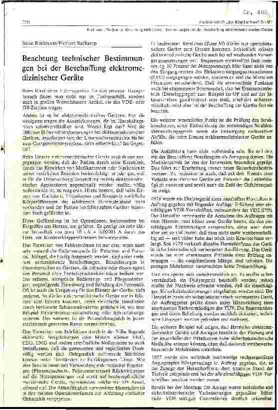 Vorschauseite 1: Beachtung technischer Bestimmungen bei der Beschaffung elektromedizinischer Geräte